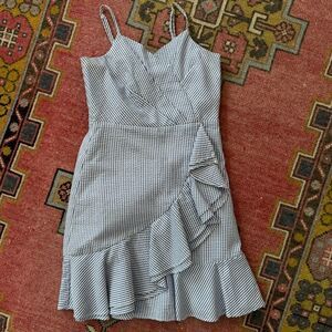 Youth Girl’s Blue & White Pinstripe Linen Style Ruffle Front Sundress Size 16